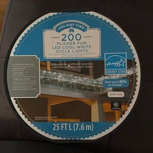 Holiday Time 200 Flicker fun LED cool white icicle lights.